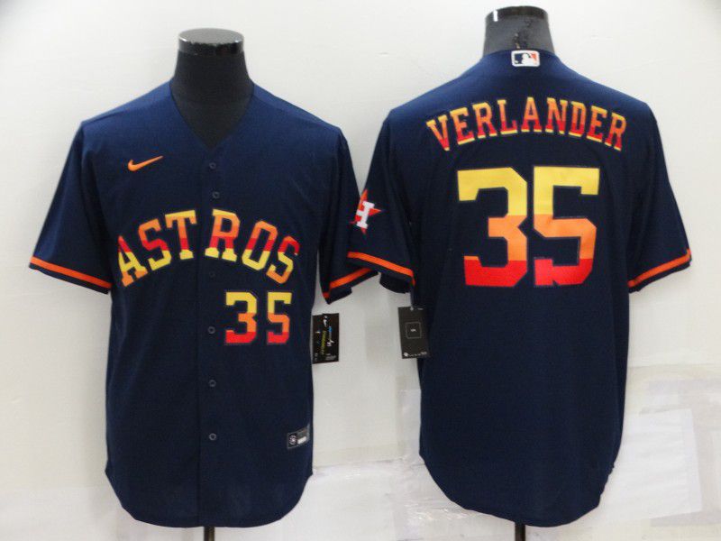 Men Houston Astros #35 Verlander Blue Rainbow Edition Game Nike 2022 MLB Jersey